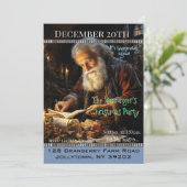 サンタがゲストリストをチェックするクリスマスパーティー 招待状 (スタンド正面)