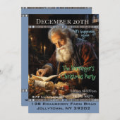 サンタがゲストリストをチェックするクリスマスパーティー 招待状 (正面/裏面)