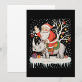 サンタがサイに乗る雪のクリスマス ライト Xmas 招待状 (正面/裏面)