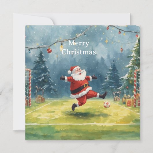 サンタがサッカーのクリスマス休暇をプレイする シーズンカード (正面)