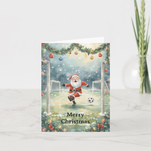 サンタがサッカーのクリスマス休暇をプレイする シーズンカード (正面)