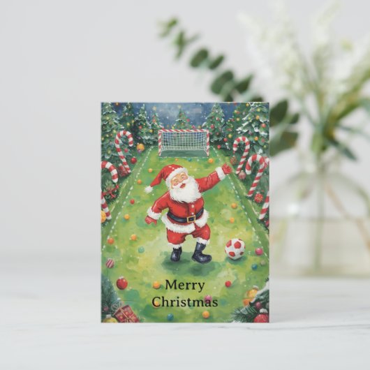 サンタがサッカーのクリスマス休暇をプレイする シーズンポストカード (スタンド正面)