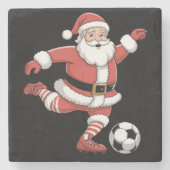サンタがサッカーをするクリスマスのスポーツ ストーンコースター (正面)
