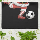 サンタがサッカーをする クリスマス スポーツ キッチンタオル (折り畳み)