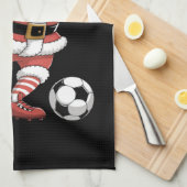 サンタがサッカーをする クリスマス スポーツ キッチンタオル (四つ折り)
