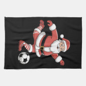 サンタがサッカーをする クリスマス スポーツ キッチンタオル (横)