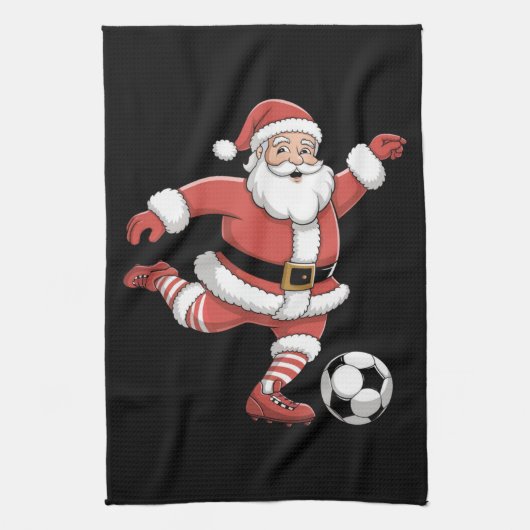 サンタがサッカーをする クリスマス スポーツ キッチンタオル (縦)