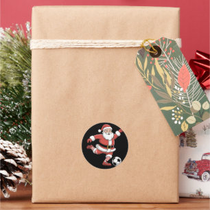 サンタがサッカーをする クリスマス スポーツ ラウンドシール