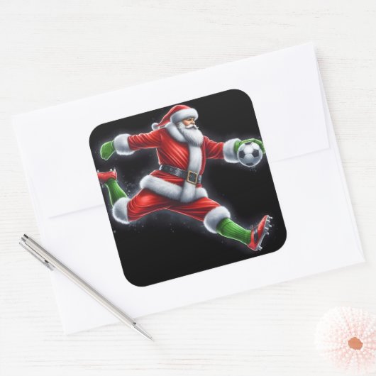 サンタがサッカーボールを蹴る スクエアシール (封筒)