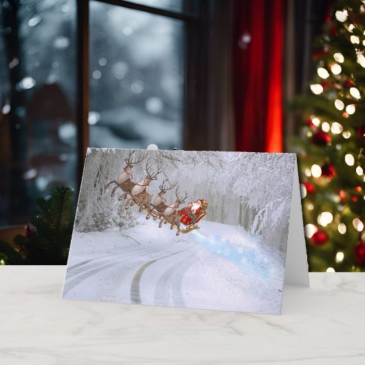 サンタがサプライチェーンを持つクリスマスホリド シーズンカード