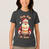 🎅サンタがシックスセブンと言うミーム – 面白いサンタのケーキデザイン トライブレンドTシャツ (正面)