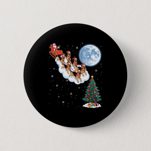 サンタがジャーマンシェパードに乗ってツリーの上でクリスマス 缶バッジ (正面)