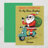サンタがスクーターに乗ってサングラスをかけたクリスマスプレゼント シーズンカード (正面/裏面)