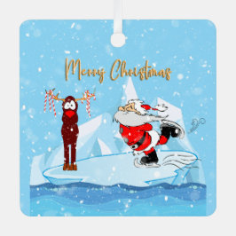 サンタがスケートできないクリスマスフォトツリーオーナメント メタルオーナメント