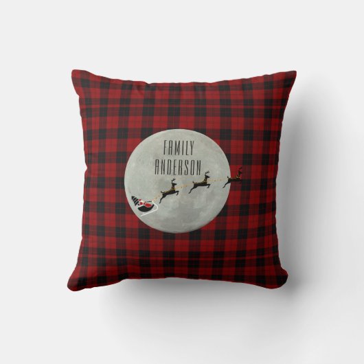 サンタがスポーツカーのバッファローを赤に点灯 クッション (裏面)