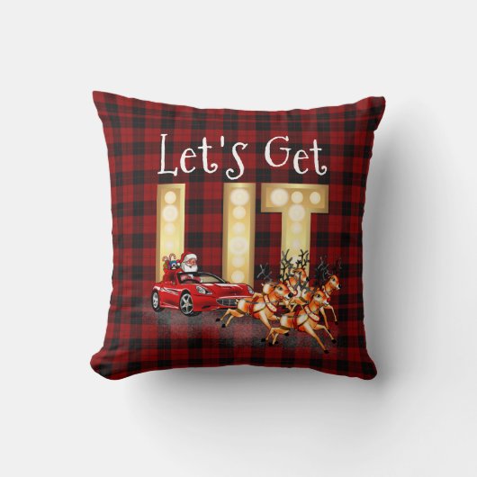 サンタがスポーツカーのバッファローを赤に点灯 クッション (正面)