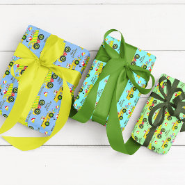 サンタがダンプトラックとブルドーザーに乗る ラッピングペーパーシート