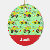 サンタがダンプトラックとブルドーザー・グリーンに乗る セラミックオーナメント (左)