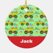 サンタがダンプトラックとブルドーザー・グリーンに乗る セラミックオーナメント (裏面)