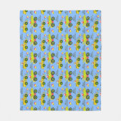 サンタがダンプトラックに乗ってブルドーザー・ブルー フリースブランケット (正面)