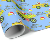 サンタがダンプトラックに乗ってブルドーザー・ブルー ラッピングペーパー (ロールコーナー)