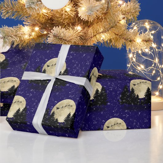 サンタがダークブルーのクリスマスを祝う ラッピングペーパー (クリスマス)