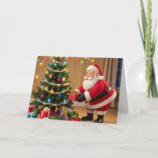 サンタがツリーの下にプレゼントを置くクリスマスカード シーズンカード