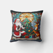 サンタがトナカイにクリスマスツリーで喜びを与える クッション (裏面)
