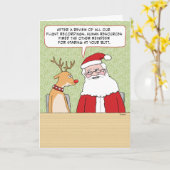 サンタがトナカイの嫌がらせクリスマスをおもしろい説明 カード (黄色い花)