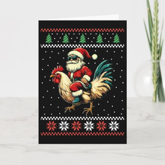 サンタがニワトリに乗ったおもしろいクリスマスセーター 農家 カード (正面)