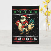サンタがニワトリに乗ったおもしろいクリスマスセーター 農家 カード (黄色い花)