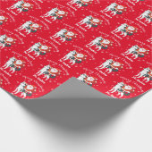 サンタがハスキー犬に酔ってクリスマスを楽しむ ラッピングペーパー (角)