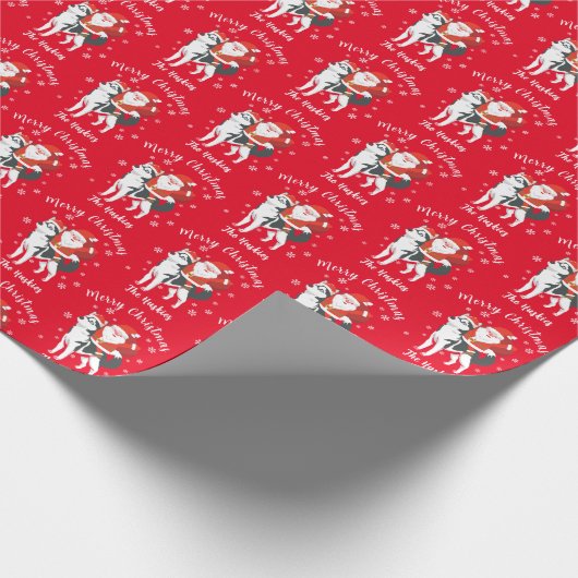 サンタがハスキー犬に酔ってクリスマスを楽しむ ラッピングペーパー (角)