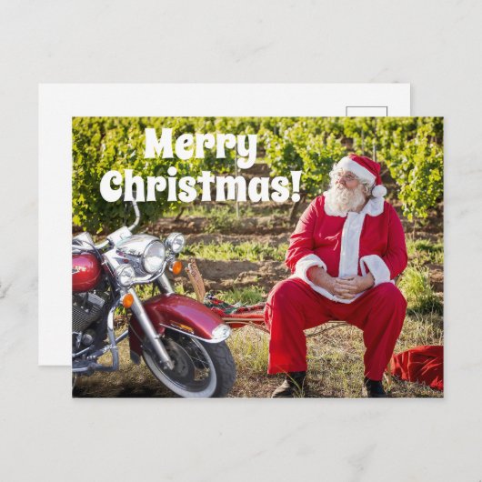 サンタがバイクでクリスマスを過ごす ポストカード (正面/裏面)
