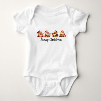 サンタがピザを食べている、クリスマスベビーTシャツ ベビーボディスーツ