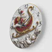 サンタがフェスティバルそりを滑走する ラージ壁時計 (傾斜)