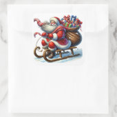 サンタがプレゼントで喜んでそりに乗る スクエアシール (バッグ)