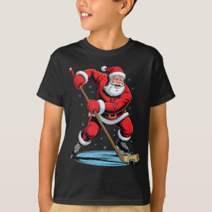 サンタがホッケーをするおもしろいクリスマス・ホリデー・Xmas Tシャツ