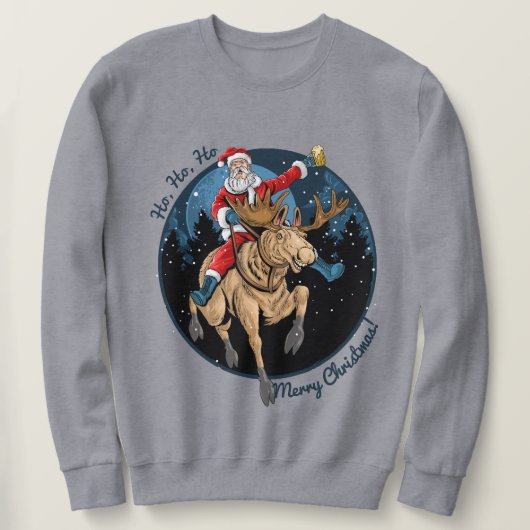 サンタがムースに乗る スウェットシャツ (デザイン正面)