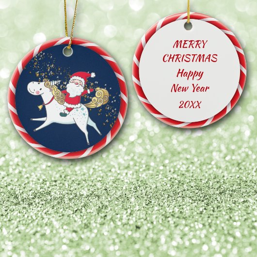 サンタがユニコーンかわいい セラミックオーナメント