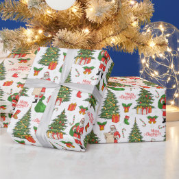 サンタがリストを確認 メリークリスマス クリスマスツリー ラッピングペーパー