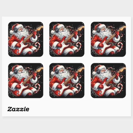 サンタがロック・ミュージックで休日を電化 スクエアシール (シート)