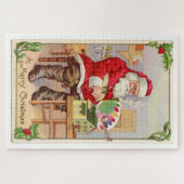 サンタがワークショップに参加したヴィンテージレトロはがき ジグソーパズル (横)