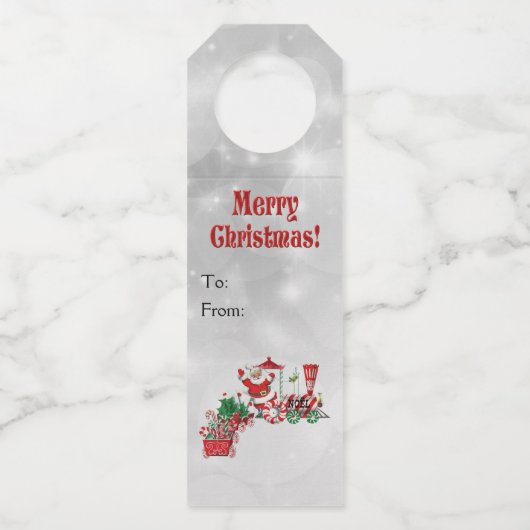 サンタが乗るクリスマス ペッパーミント キャンディー トレイン ボトルネックタグ (正面)