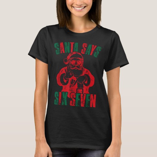 サンタが冗談を言うクリスマス 67 メメ Xmas Tシャツ (正面)