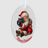 サンタが写真を撮ユニークる オーナメント (正面)