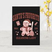 サンタが大好きな掃除のおばちゃん クリスマス レトロな家政婦 カード (黄色い花)