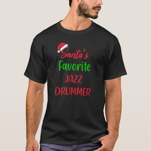 サンタが大好きジャズドラマー 楽しい ジャズ ドラム クリスマス Tシャツ (正面)