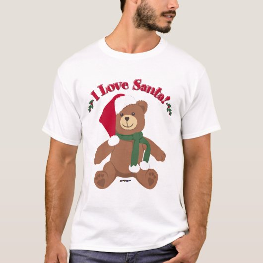 サンタが大好き!クリスマスのテディベア Tシャツ (正面)