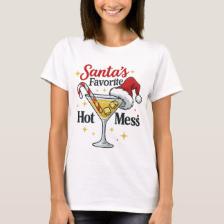 サンタが好きなホットメスドリンクのプリント | 楽しい Tシャツ